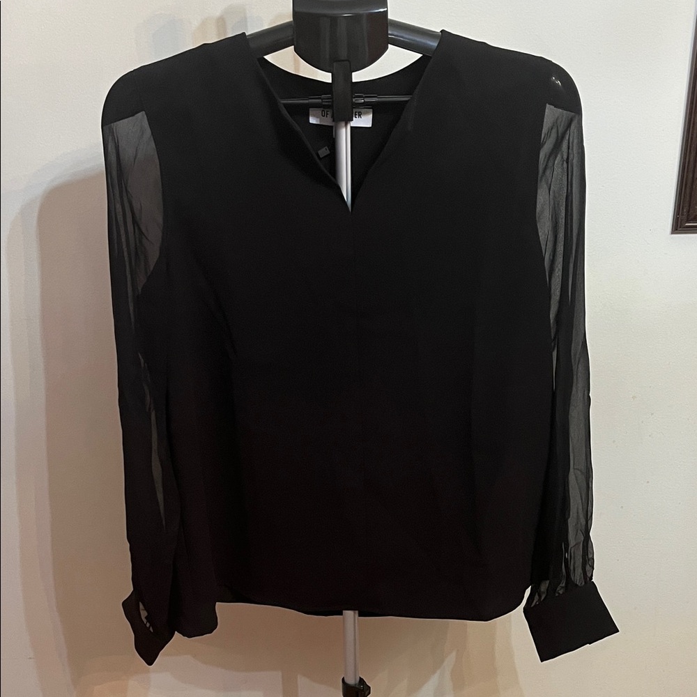 NWT Of/Mercer Elegant Black Sheer Sleeve Women's Top